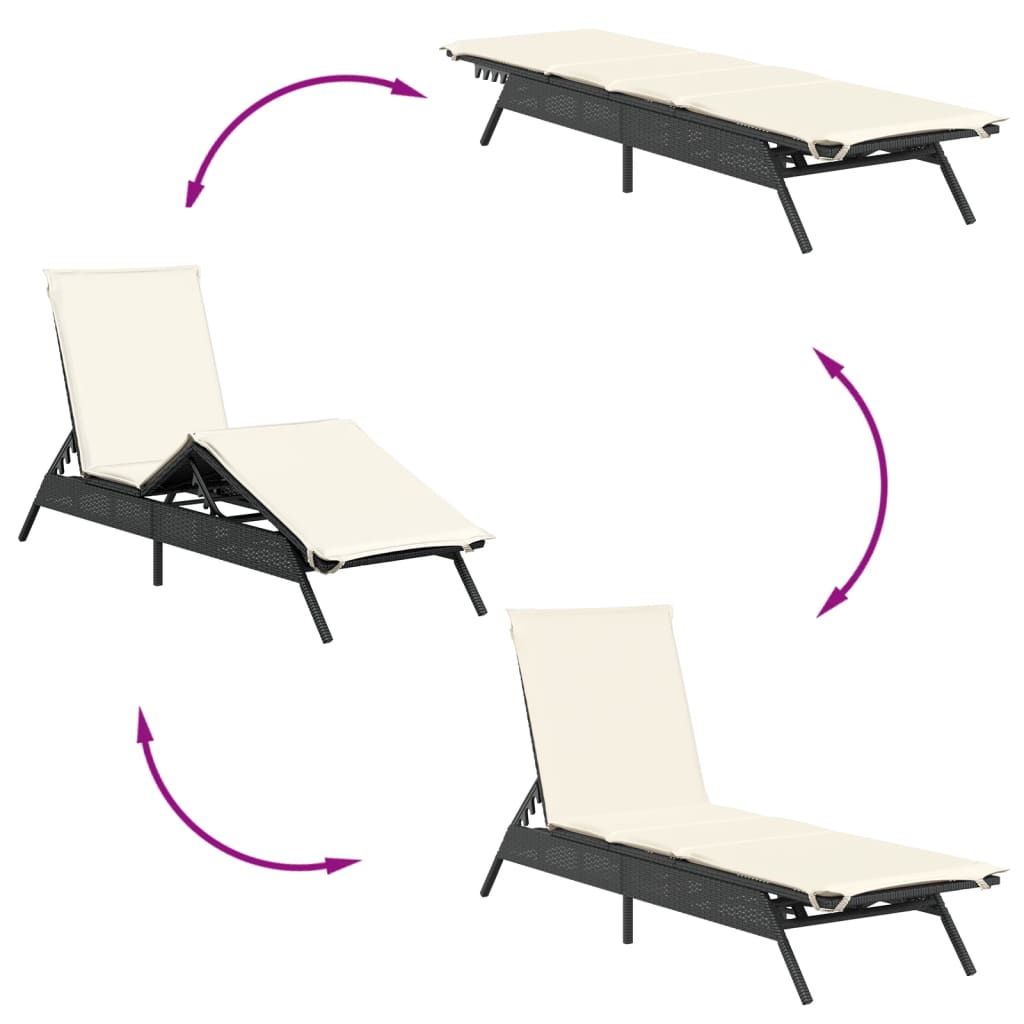 Ligstoelen 2 st met kussens poly rattan zwart is nu te koop bij PeponiXL, paradijselijk wonen!