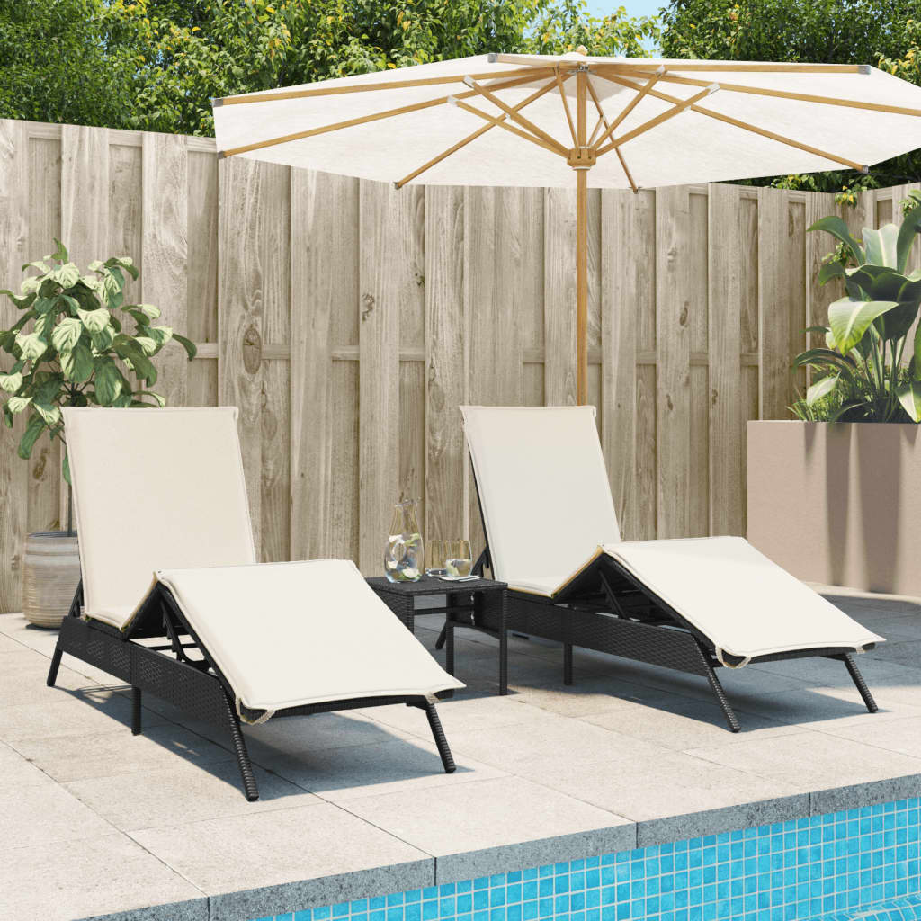 Ligstoelen 2 st met kussens poly rattan zwart is nu te koop bij PeponiXL, paradijselijk wonen!
