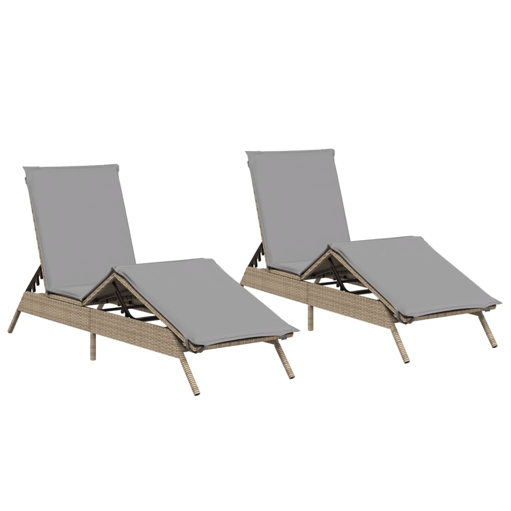 Ligstoelen 2 st met kussens poly rattan beige is nu te koop bij PeponiXL, paradijselijk wonen!