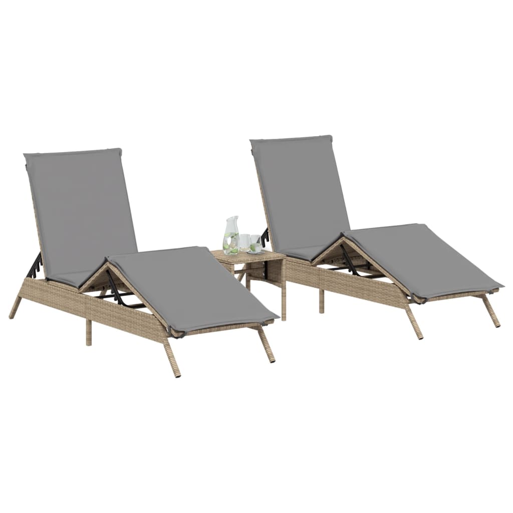 Ligstoelen 2 st met kussens poly rattan beige is nu te koop bij PeponiXL, paradijselijk wonen!