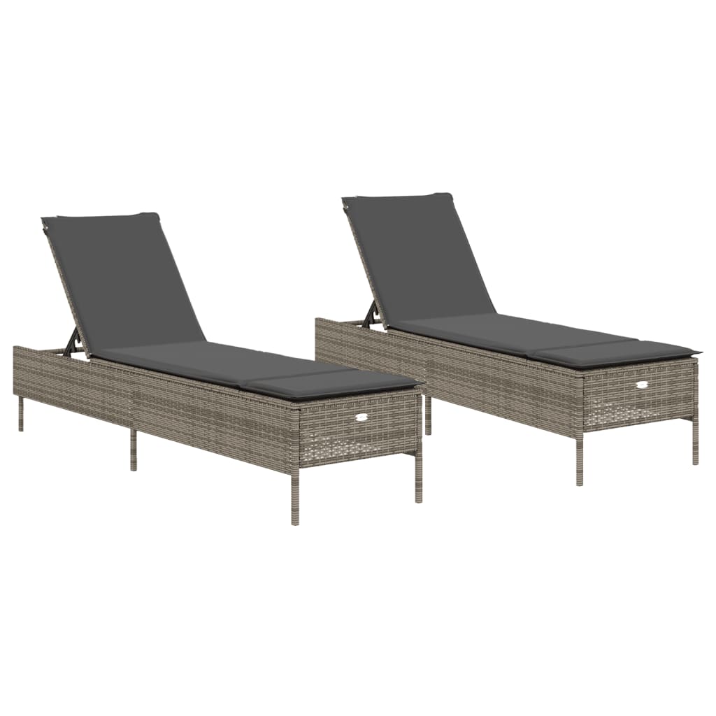 Ligstoelen 2 st met kussens poly rattan grijs is nu te koop bij PeponiXL, paradijselijk wonen!