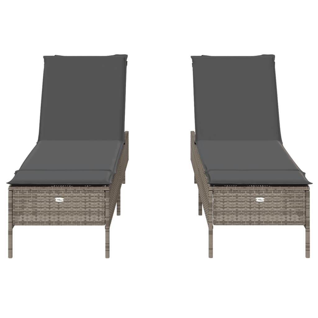 Ligstoelen 2 st met kussens poly rattan grijs is nu te koop bij PeponiXL, paradijselijk wonen!