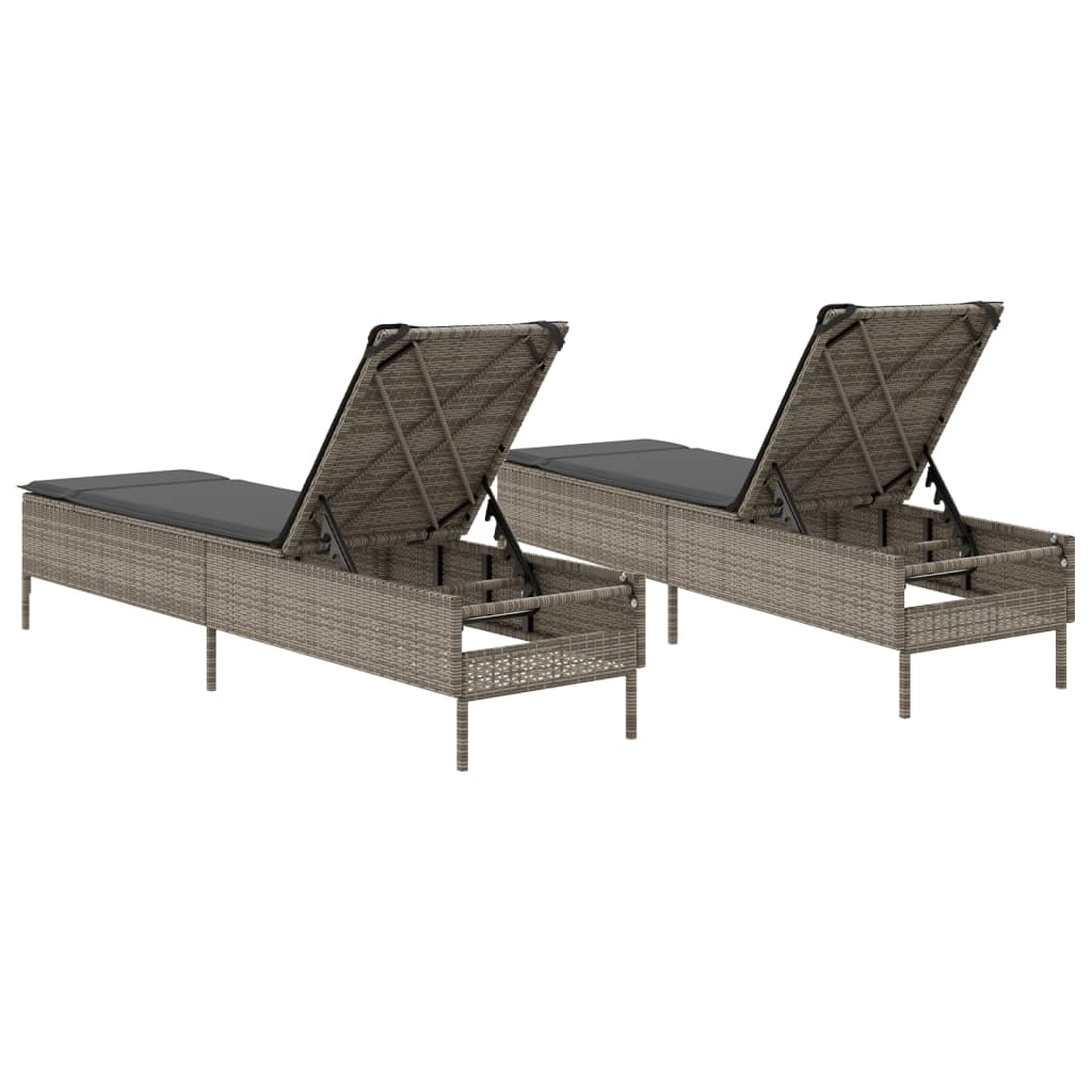 Ligstoelen 2 st met kussens poly rattan grijs is nu te koop bij PeponiXL, paradijselijk wonen!