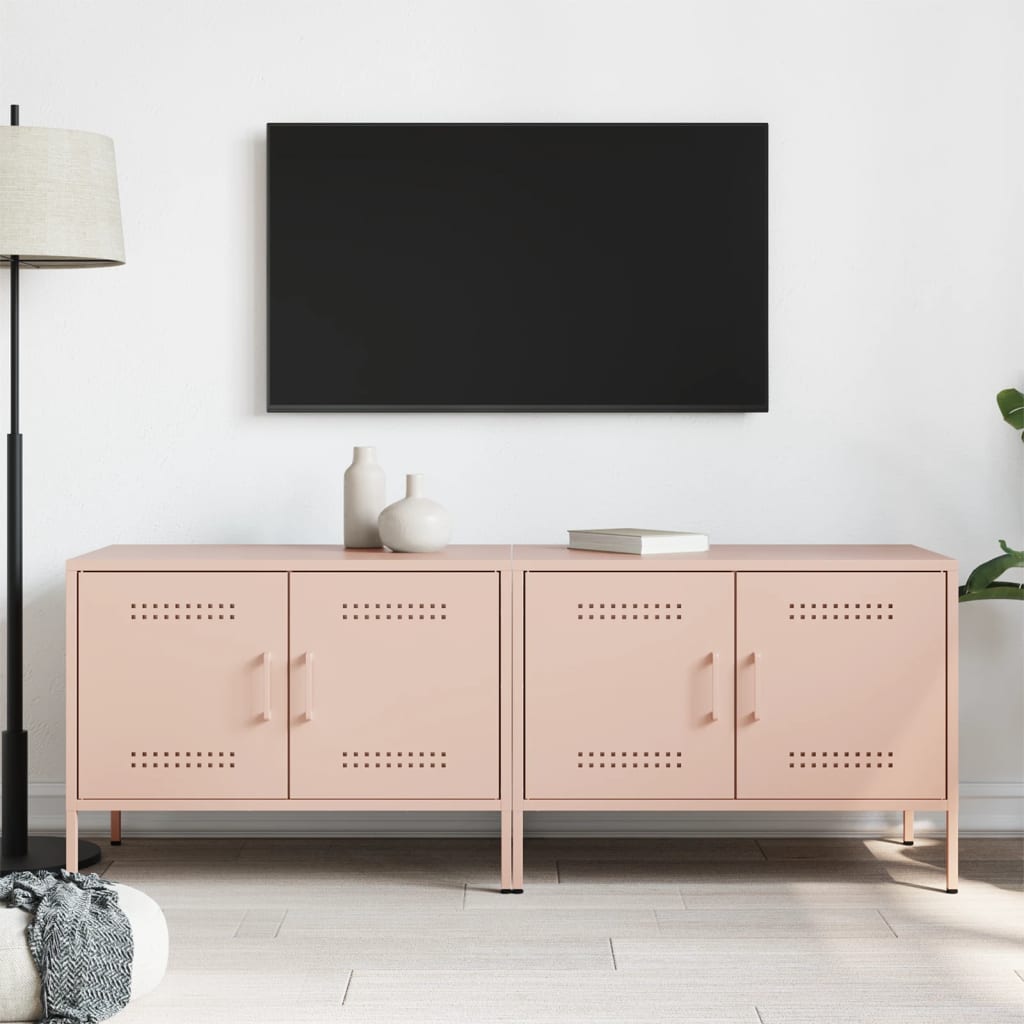 Tv-meubelen 2 st 68x39x50,5 cm staal roze is nu te koop bij PeponiXL, paradijselijk wonen!
