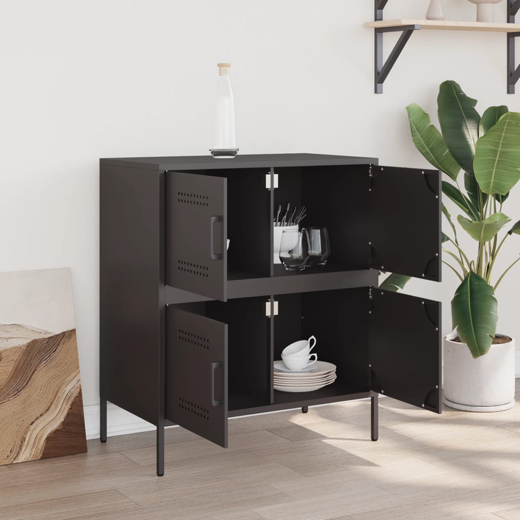 Dressoir 68x39x79 cm staal zwart is nu te koop bij PeponiXL, paradijselijk wonen!