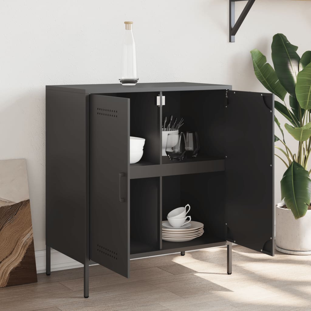 Dressoir 68x39x79 cm staal zwart is nu te koop bij PeponiXL, paradijselijk wonen!
