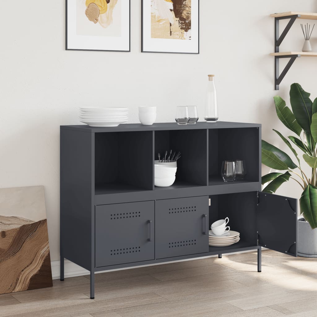 Dressoir 100,5x39x79 cm staal antracietkleurig is nu te koop bij PeponiXL, paradijselijk wonen!