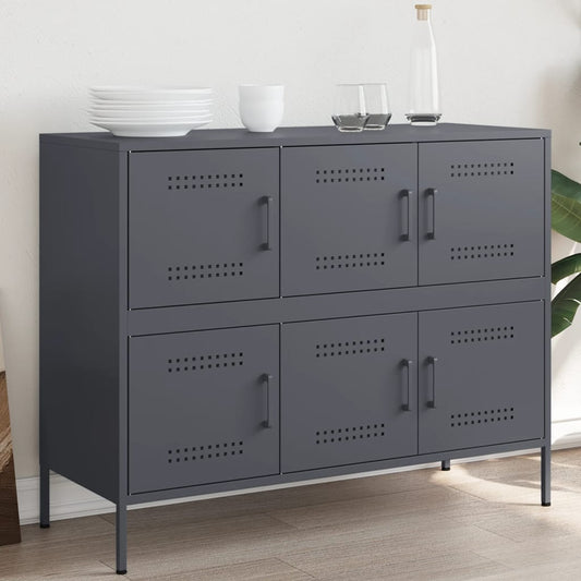 Dressoir 100,5x39x79 cm staal antracietkleurig is nu te koop bij PeponiXL, paradijselijk wonen!