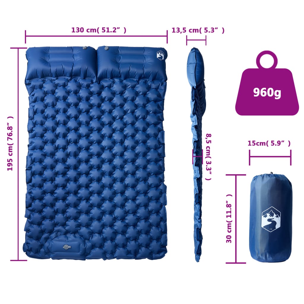Kampeermatras met kussens zelfopblazend 2-persoons marineblauw is nu te koop bij PeponiXL, paradijselijk wonen!