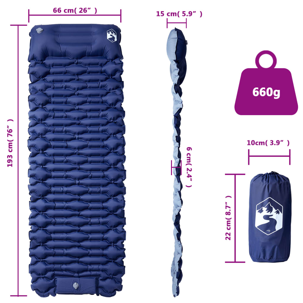Kampeermatras met kussen zelfopblazend 1-persoons marineblauw is nu te koop bij PeponiXL, paradijselijk wonen!