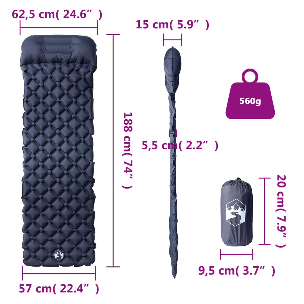 Kampeermatras met kussen opblaasbaar 1-persoons grijs is nu te koop bij PeponiXL, paradijselijk wonen!