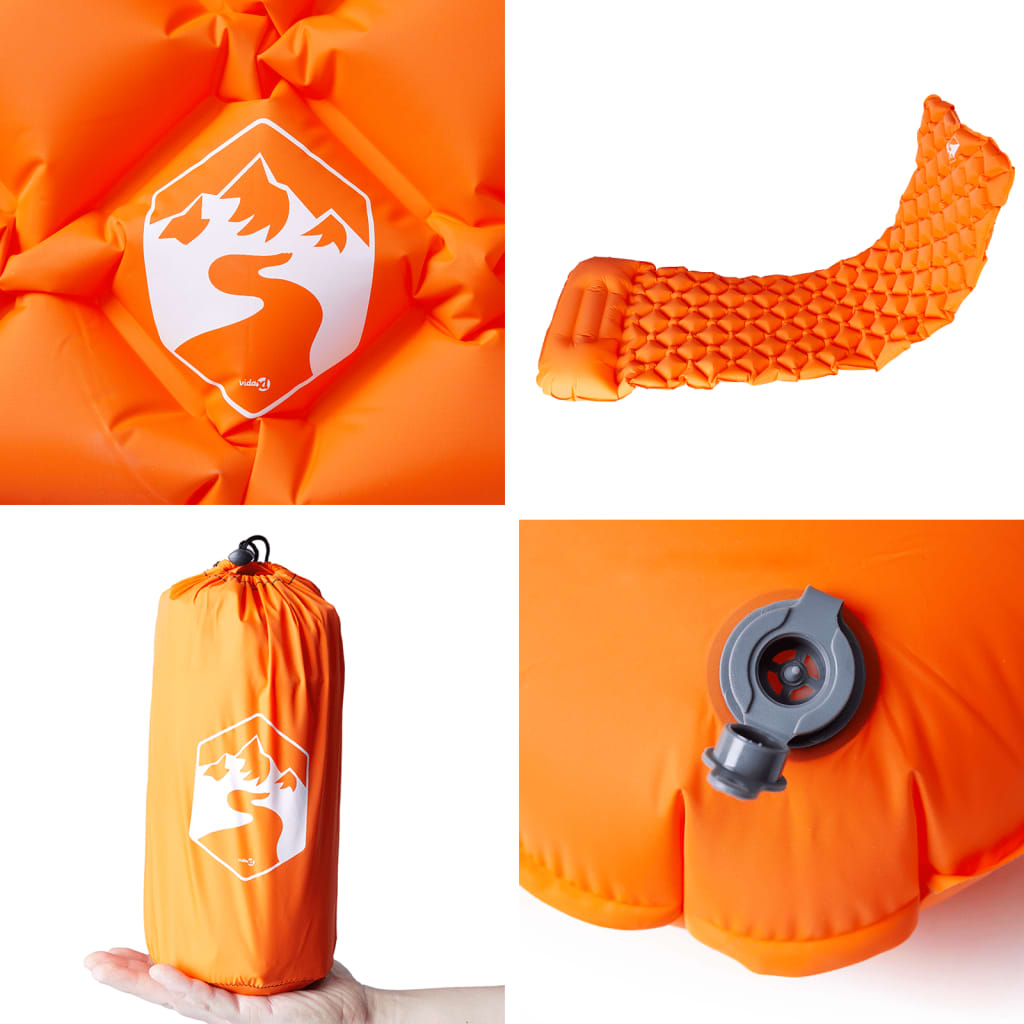 Kampeermatras met kussen opblaasbaar 1-persoons oranje is nu te koop bij PeponiXL, paradijselijk wonen!