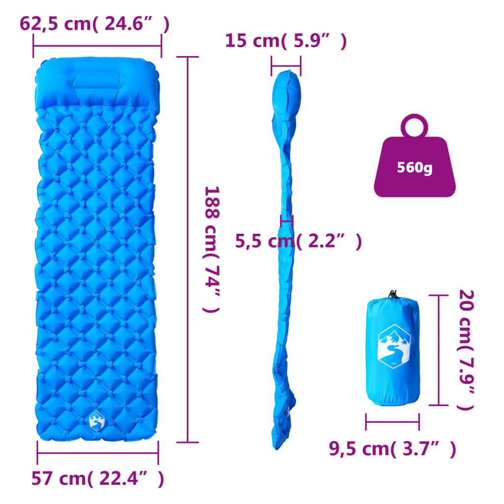 Kampeermatras met kussen opblaasbaar 1-persoons blauw is nu te koop bij PeponiXL, paradijselijk wonen!