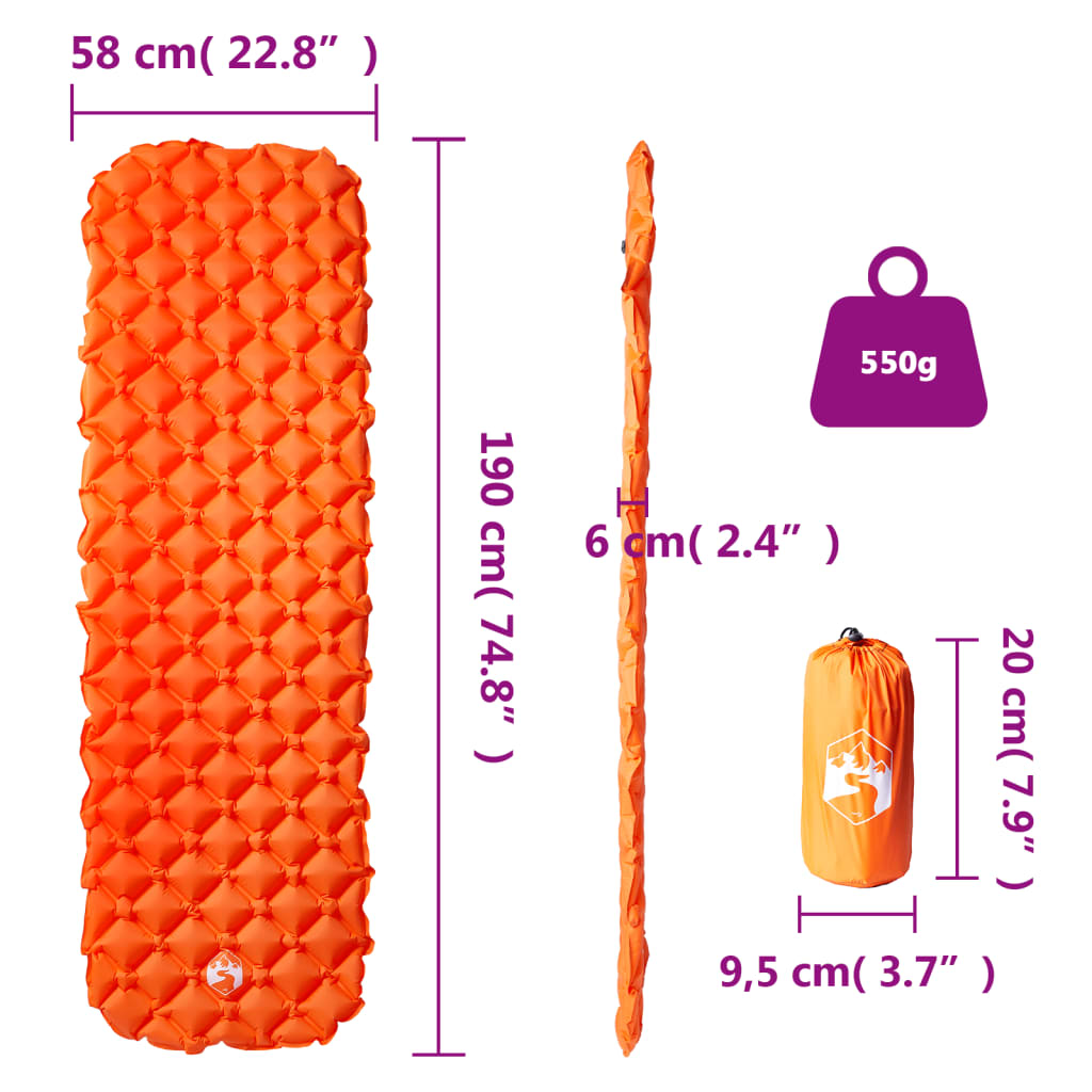Kampeermatras opblaasbaar 190x58x6 cm 1-persoons oranje is nu te koop bij PeponiXL, paradijselijk wonen!