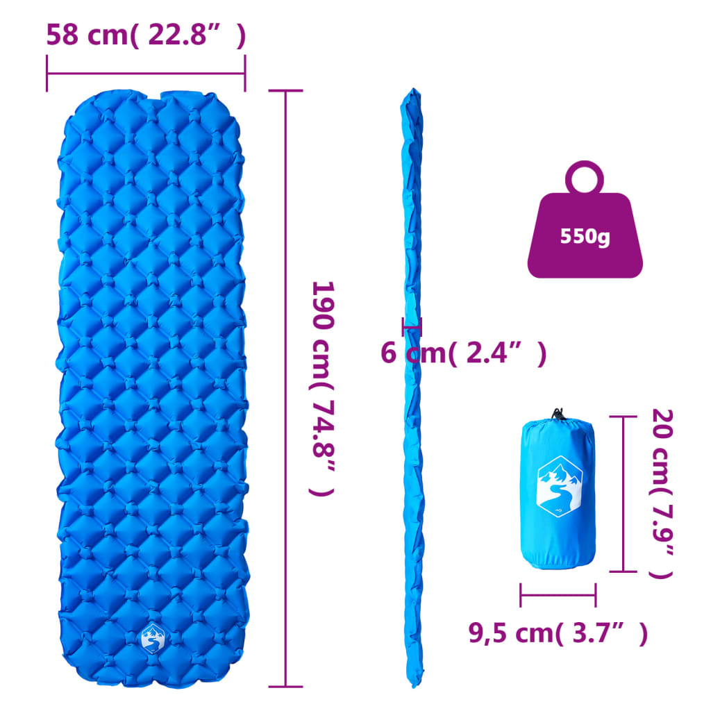 Kampeermatras opblaasbaar 190x58x6 cm 1-persoons blauw is nu te koop bij PeponiXL, paradijselijk wonen!