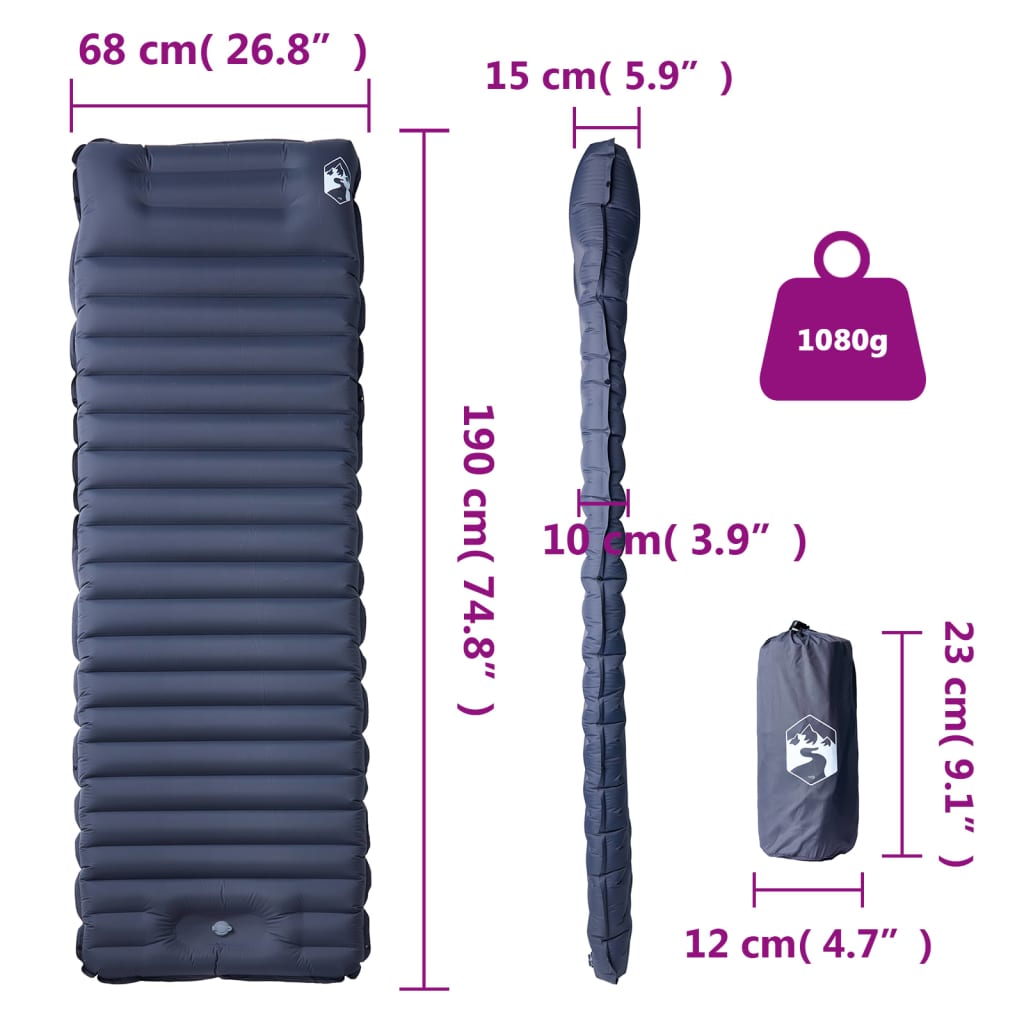 Kampeermatras met kussen zelfopblazend 1-persoons grijs is nu te koop bij PeponiXL, paradijselijk wonen!