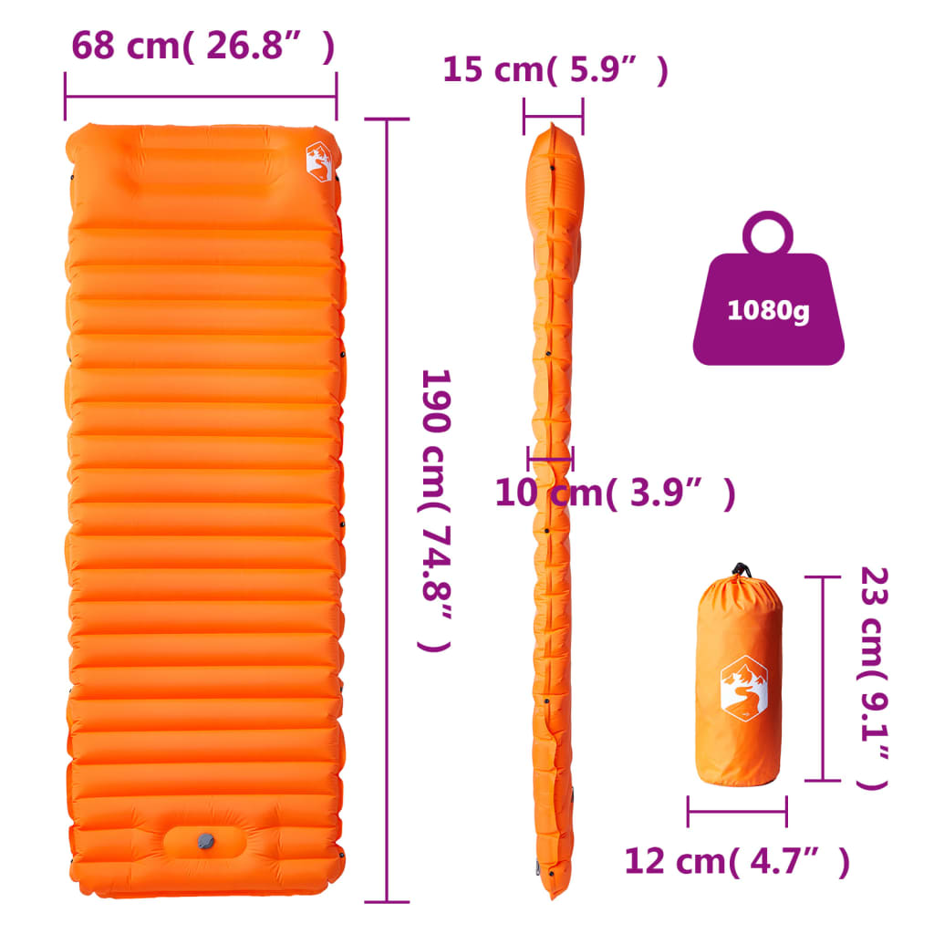 Kampeermatras met kussen zelfopblazend 1-persoons oranje is nu te koop bij PeponiXL, paradijselijk wonen!