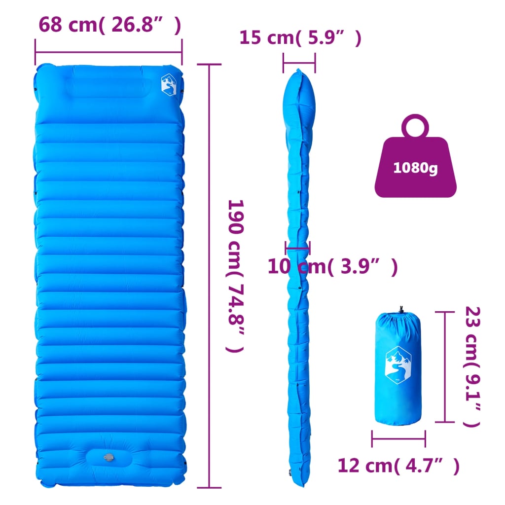 Kampeermatras met kussen zelfopblazend 1-persoons blauw is nu te koop bij PeponiXL, paradijselijk wonen!