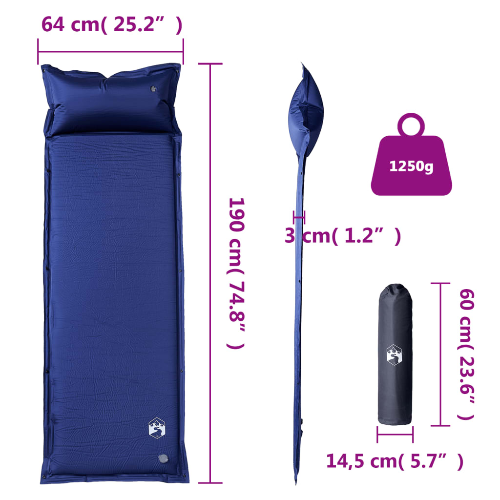Kampeermatras met kussen zelfopblazend 1-persoons marineblauw is nu te koop bij PeponiXL, paradijselijk wonen!