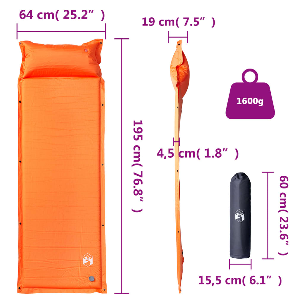 Kampeermatras met kussen zelfopblazend 1-persoons oranje is nu te koop bij PeponiXL, paradijselijk wonen!