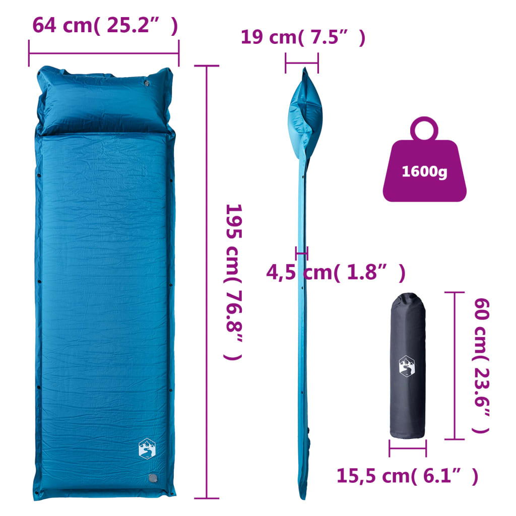 Kampeermatras met kussen zelfopblazend 1-persoons turquoise is nu te koop bij PeponiXL, paradijselijk wonen!