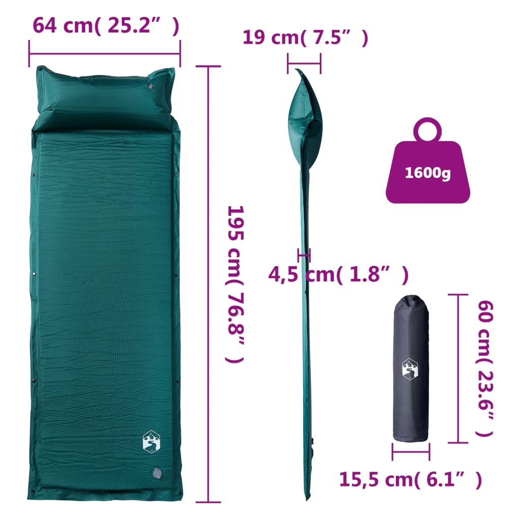 Kampeermatras met kussen zelfopblazend 1-persoons groen is nu te koop bij PeponiXL, paradijselijk wonen!