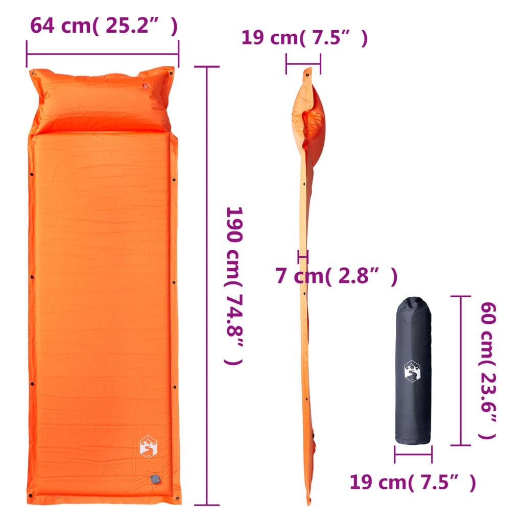 Kampeermatras met kussen zelfopblazend 1-persoons oranje is nu te koop bij PeponiXL, paradijselijk wonen!