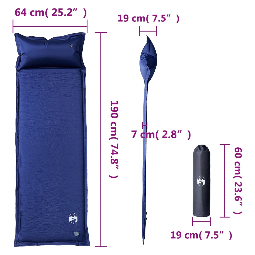 Kampeermatras met kussen zelfopblazend 1-persoons marineblauw is nu te koop bij PeponiXL, paradijselijk wonen!