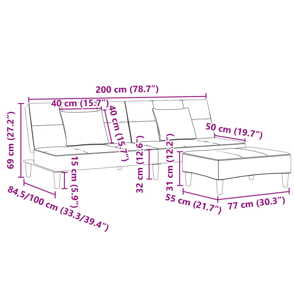 Slaapbank 2-zits met voetenbank fluweel donkergrijs is nu te koop bij PeponiXL, paradijselijk wonen!