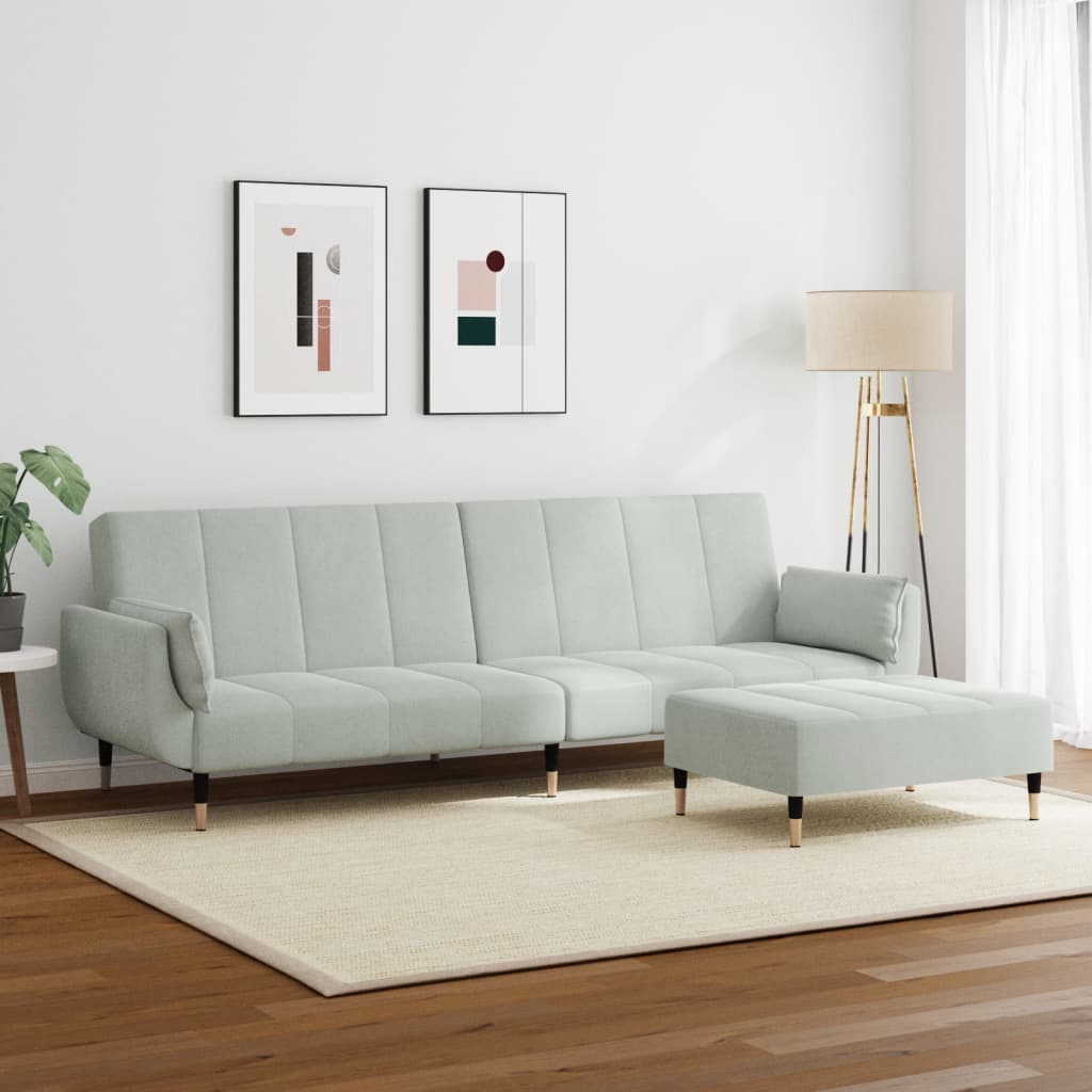 Slaapbank 2-zits met voetenbank fluweel lichtgrijs is nu te koop bij PeponiXL, paradijselijk wonen!