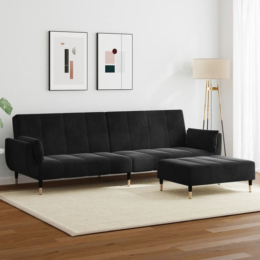 Slaapbank 2-zits met voetenbank fluweel zwart is nu te koop bij PeponiXL, paradijselijk wonen!