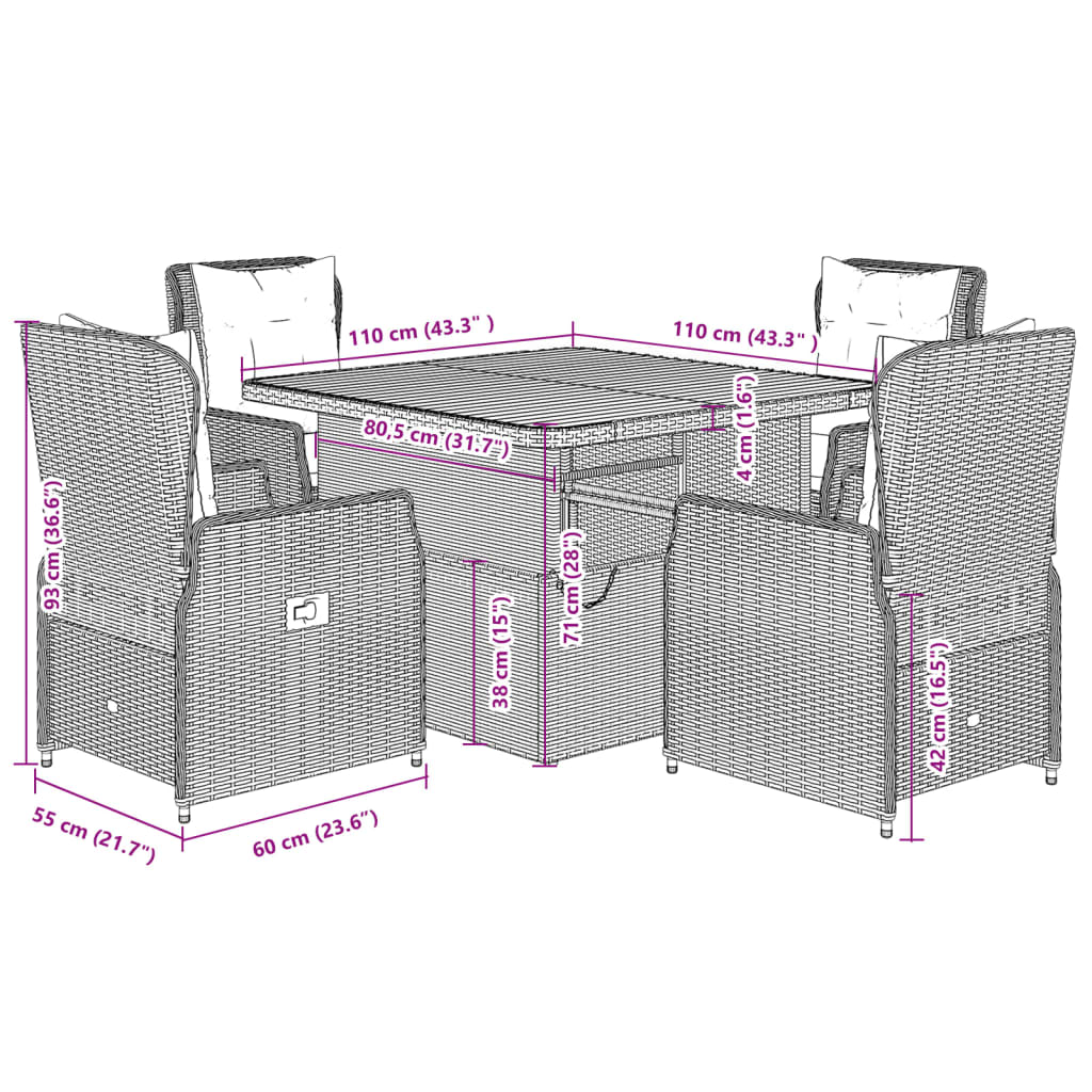 5-delige Tuinset met kussens poly rattan zwart is nu te koop bij PeponiXL, paradijselijk wonen!
