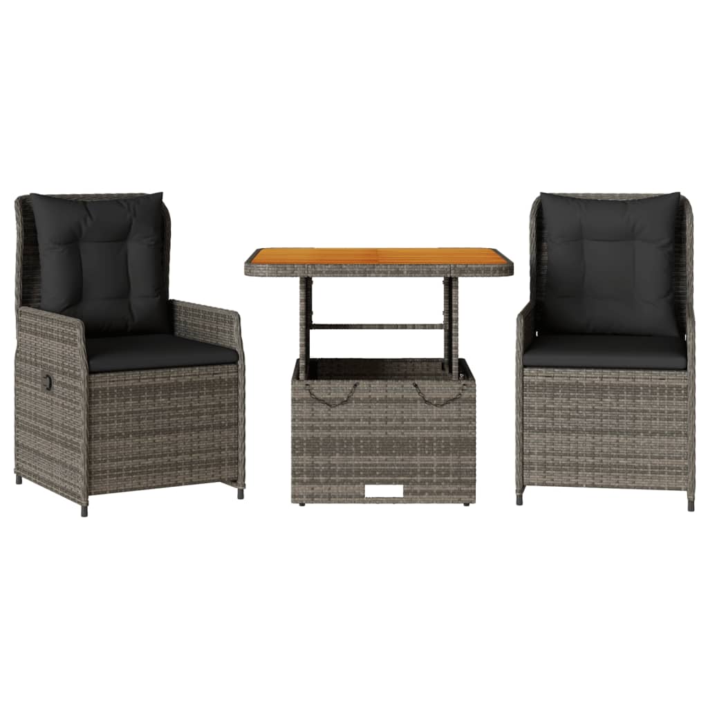 3-delige Bistroset met kussens poly rattan grijs is nu te koop bij PeponiXL, paradijselijk wonen!