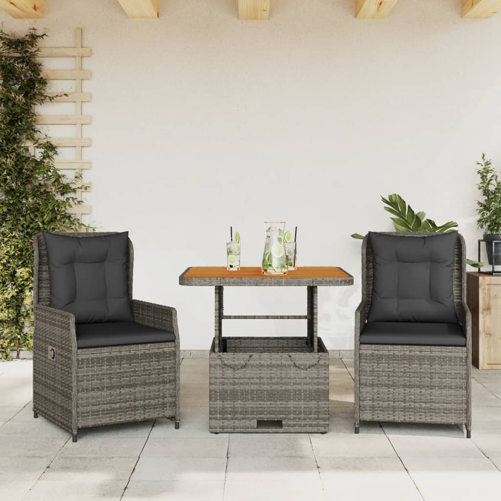 3-delige Bistroset met kussens poly rattan grijs is nu te koop bij PeponiXL, paradijselijk wonen!