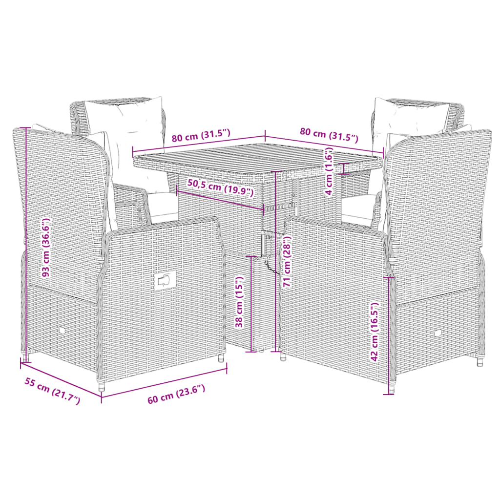 5-delige Tuinset met kussens poly rattan grijs is nu te koop bij PeponiXL, paradijselijk wonen!