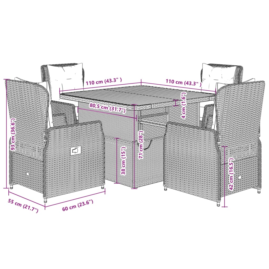5-delige Tuinset met kussens poly rattan grijs is nu te koop bij PeponiXL, paradijselijk wonen!
