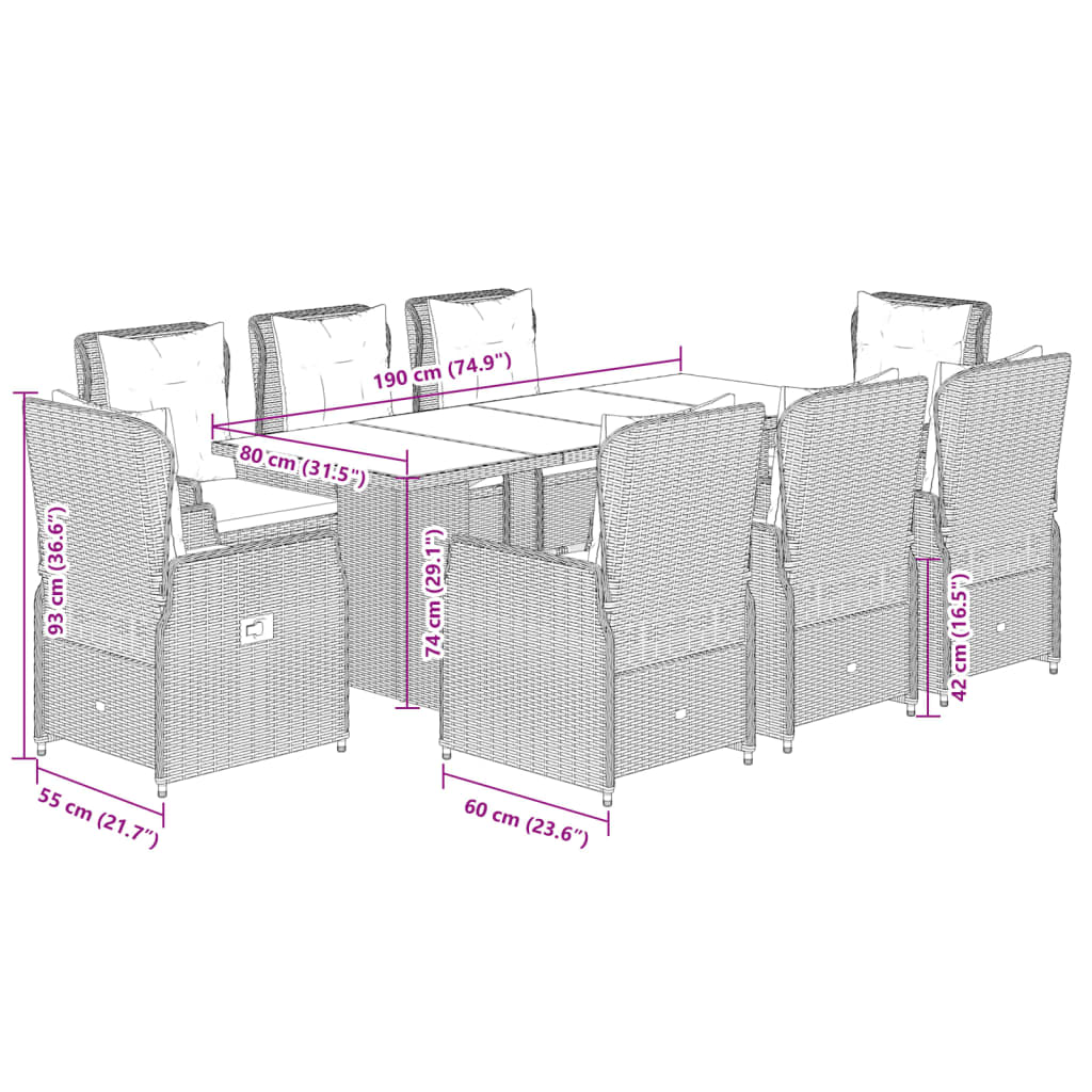 9-delige Tuinset met kussens poly rattan bruin is nu te koop bij PeponiXL, paradijselijk wonen!