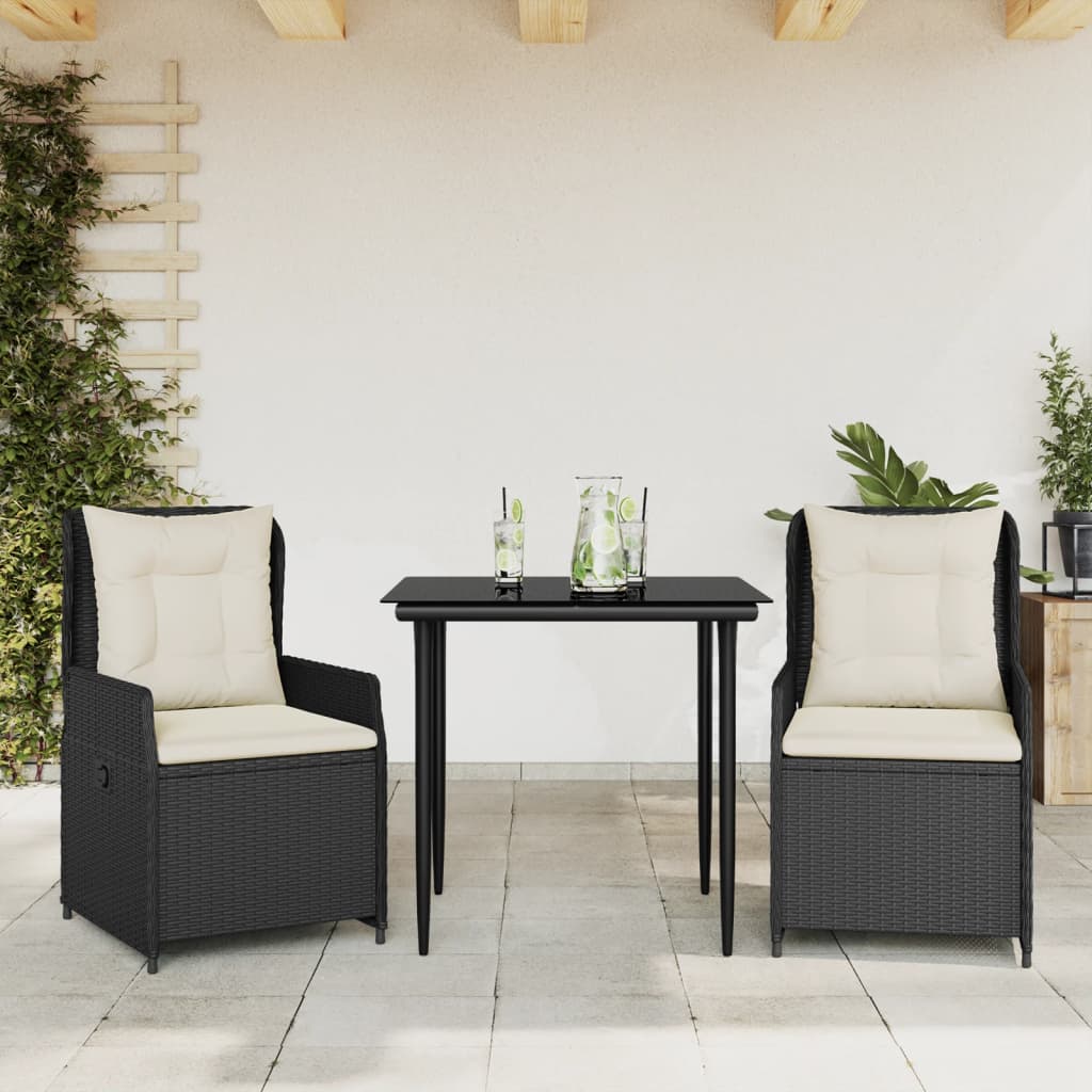 3-delige Tuinset met kussens poly rattan zwart is nu te koop bij PeponiXL, paradijselijk wonen!