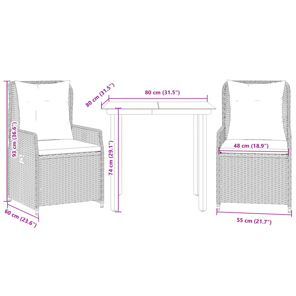3-delige Tuinset met kussens poly rattan zwart is nu te koop bij PeponiXL, paradijselijk wonen!