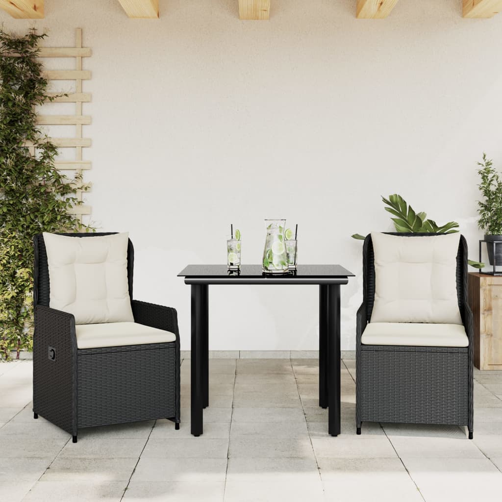 3-delige Tuinset met kussens poly rattan zwart is nu te koop bij PeponiXL, paradijselijk wonen!