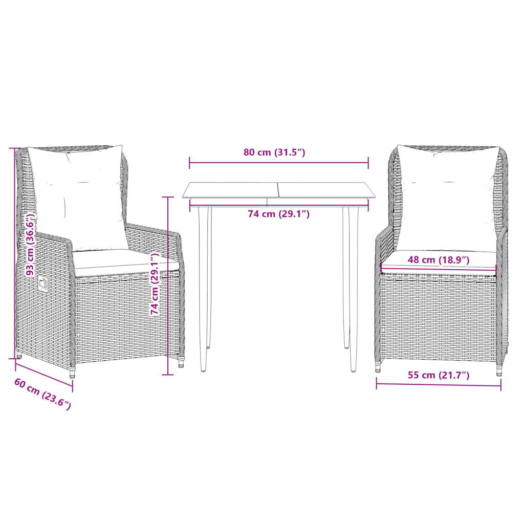 3-delige Tuinset met kussens poly rattan grijs is nu te koop bij PeponiXL, paradijselijk wonen!