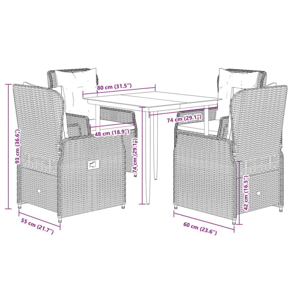 5-delige Tuinset met kussens poly rattan grijs is nu te koop bij PeponiXL, paradijselijk wonen!