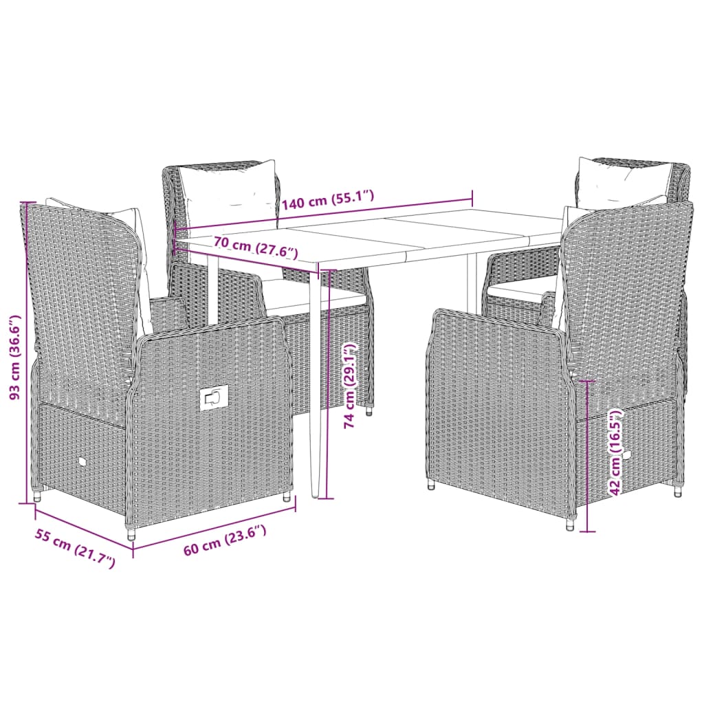 5-delige Tuinset met kussens poly rattan grijs is nu te koop bij PeponiXL, paradijselijk wonen!