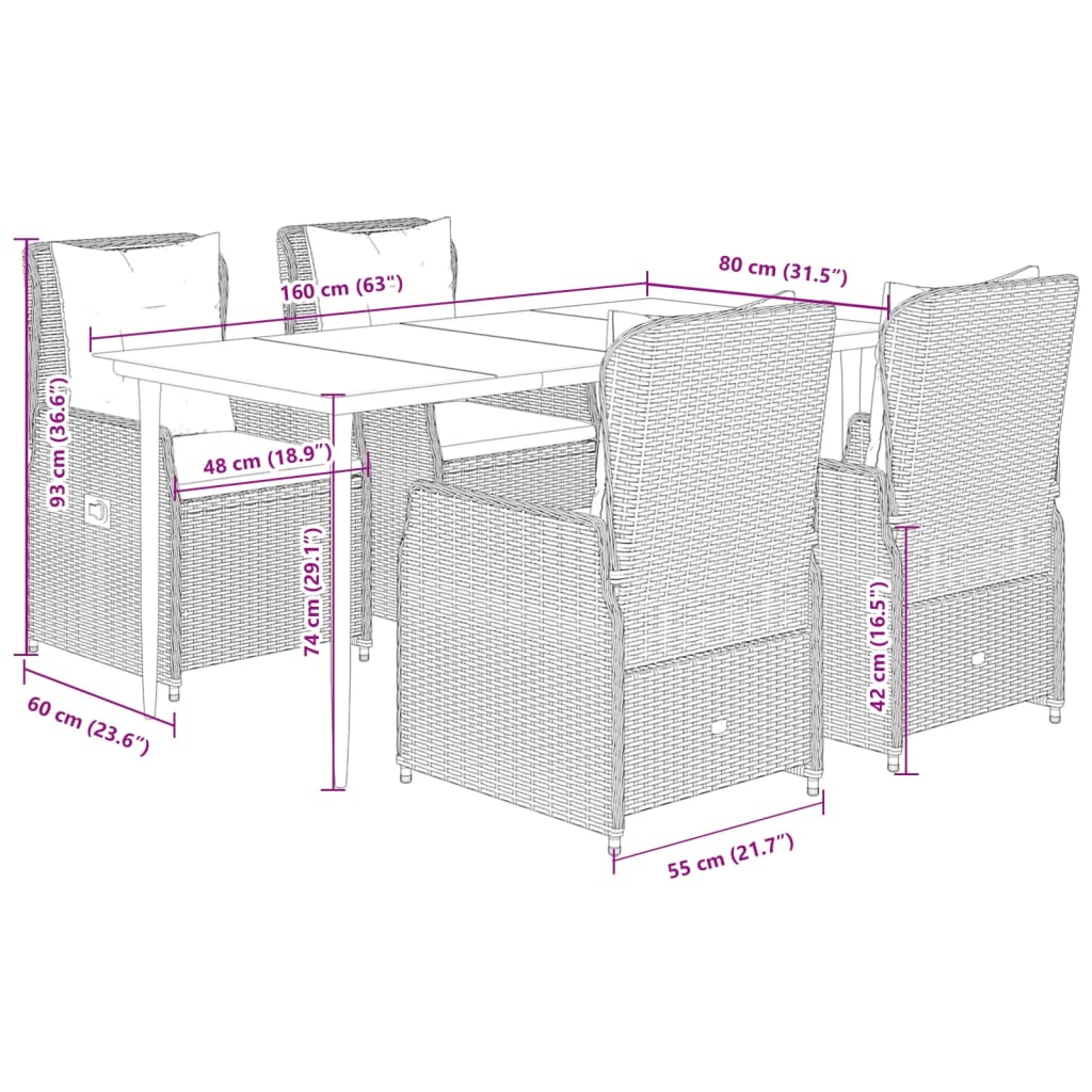 5-delige Tuinset met kussens poly rattan grijs is nu te koop bij PeponiXL, paradijselijk wonen!