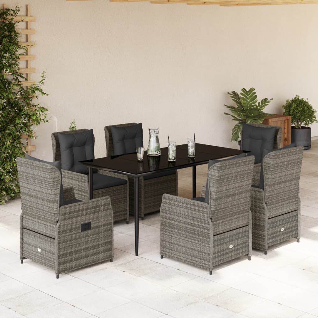 7-delige Tuinset met kussens poly rattan grijs