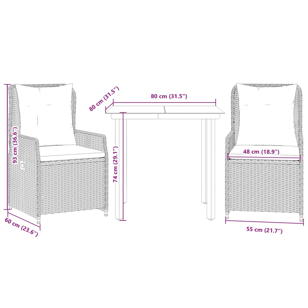 3-delige Tuinset met kussens poly rattan grijs is nu te koop bij PeponiXL, paradijselijk wonen!