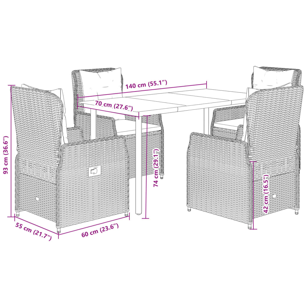 5-delige Tuinset met kussens poly rattan grijs is nu te koop bij PeponiXL, paradijselijk wonen!