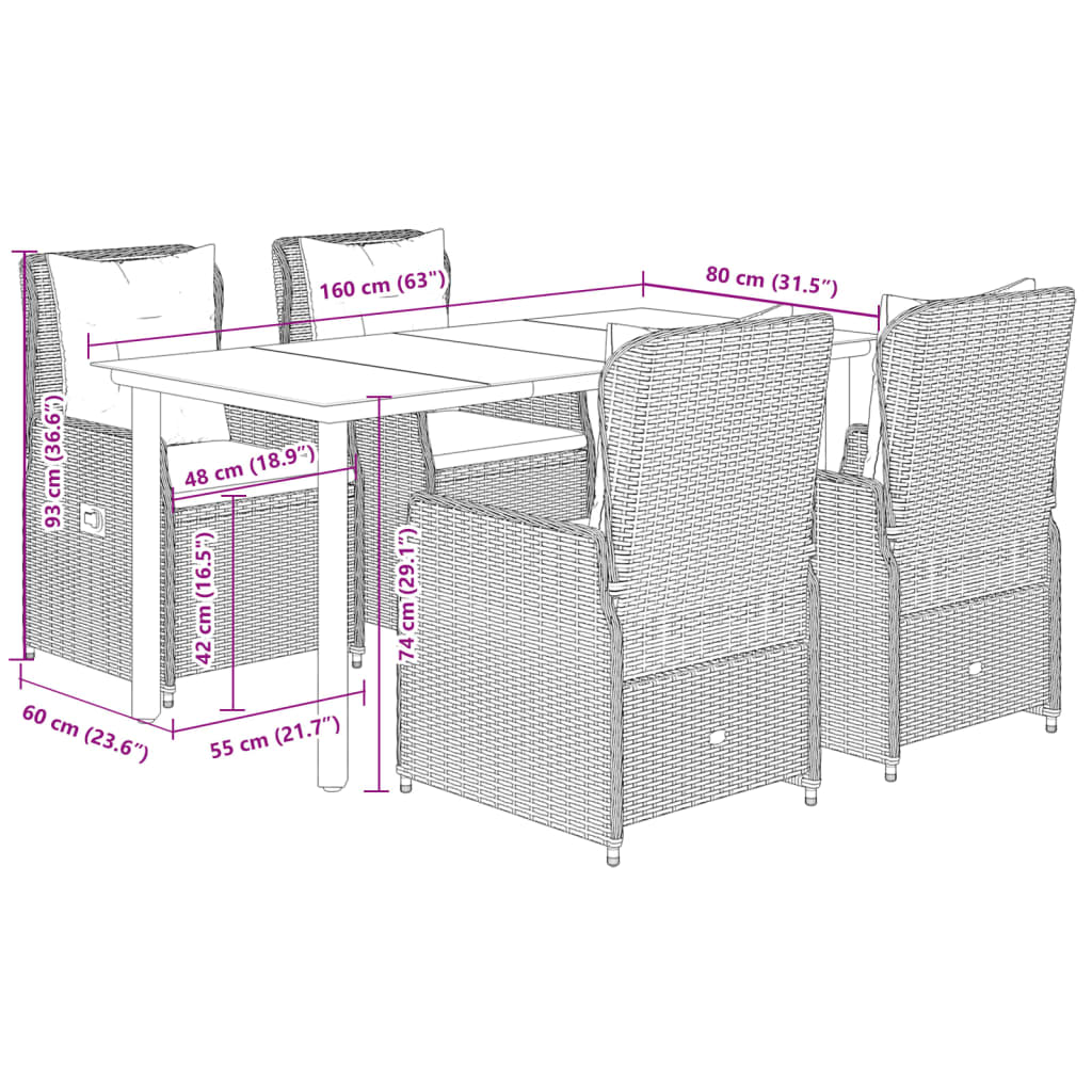 5-delige Tuinset met kussens poly rattan grijs is nu te koop bij PeponiXL, paradijselijk wonen!