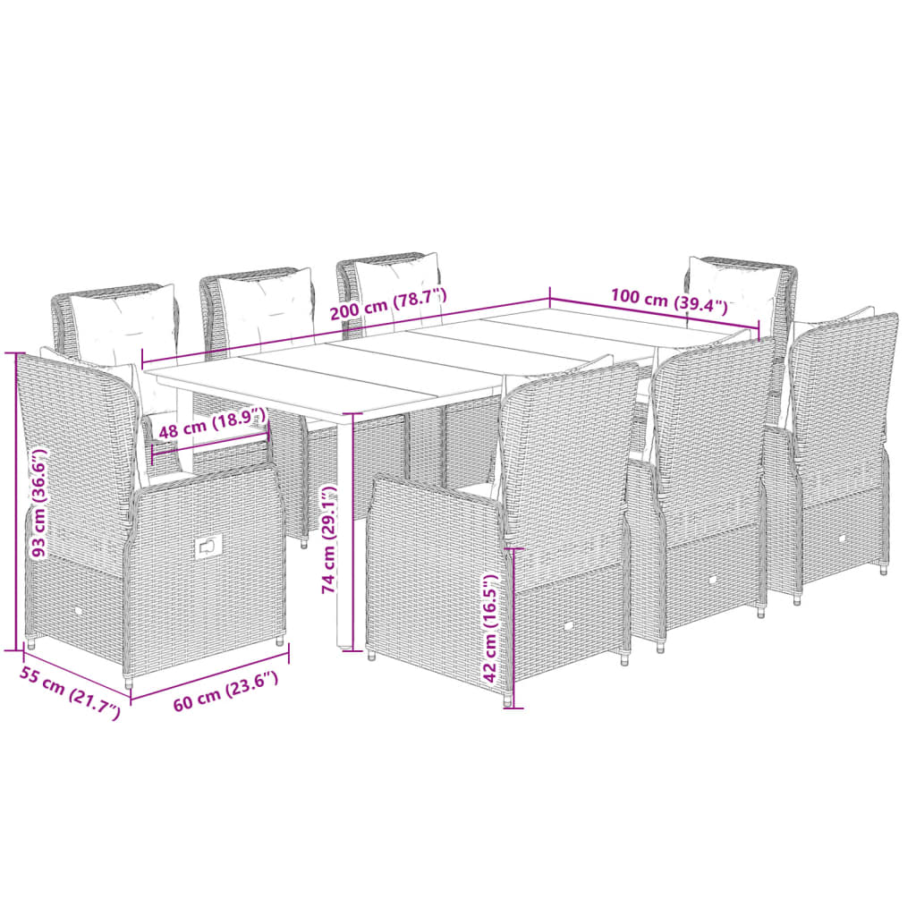 9-delige Tuinset met kussens poly rattan lichtgrijs is nu te koop bij PeponiXL, paradijselijk wonen!