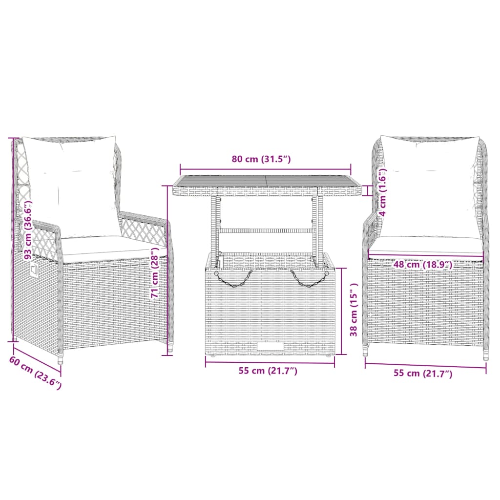 3-delige Tuinset met kussens poly rattan zwart is nu te koop bij PeponiXL, paradijselijk wonen!